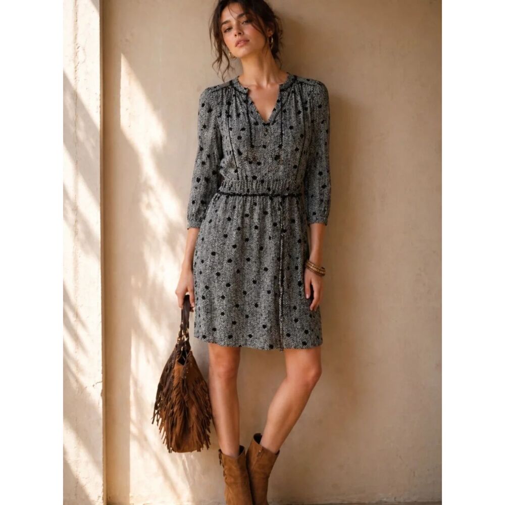 Maeve Anthropologie Galen Mini Dress V Neck Pockets Herringbone Medium